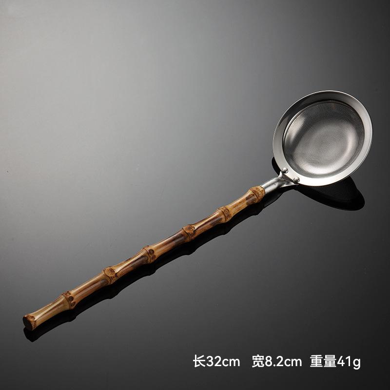 304 Stainless Steel Bamboo and Wood Handle Japanese Soup Shell Colander Mini Shovel Multi-style Mesh Colander Natural Bamboo Joint