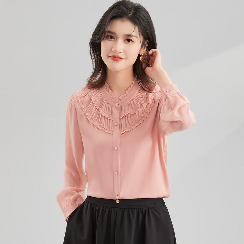 Jinjuan Women s Palace Style Puff Sleeve Mulberry Silk Blouse XXXL