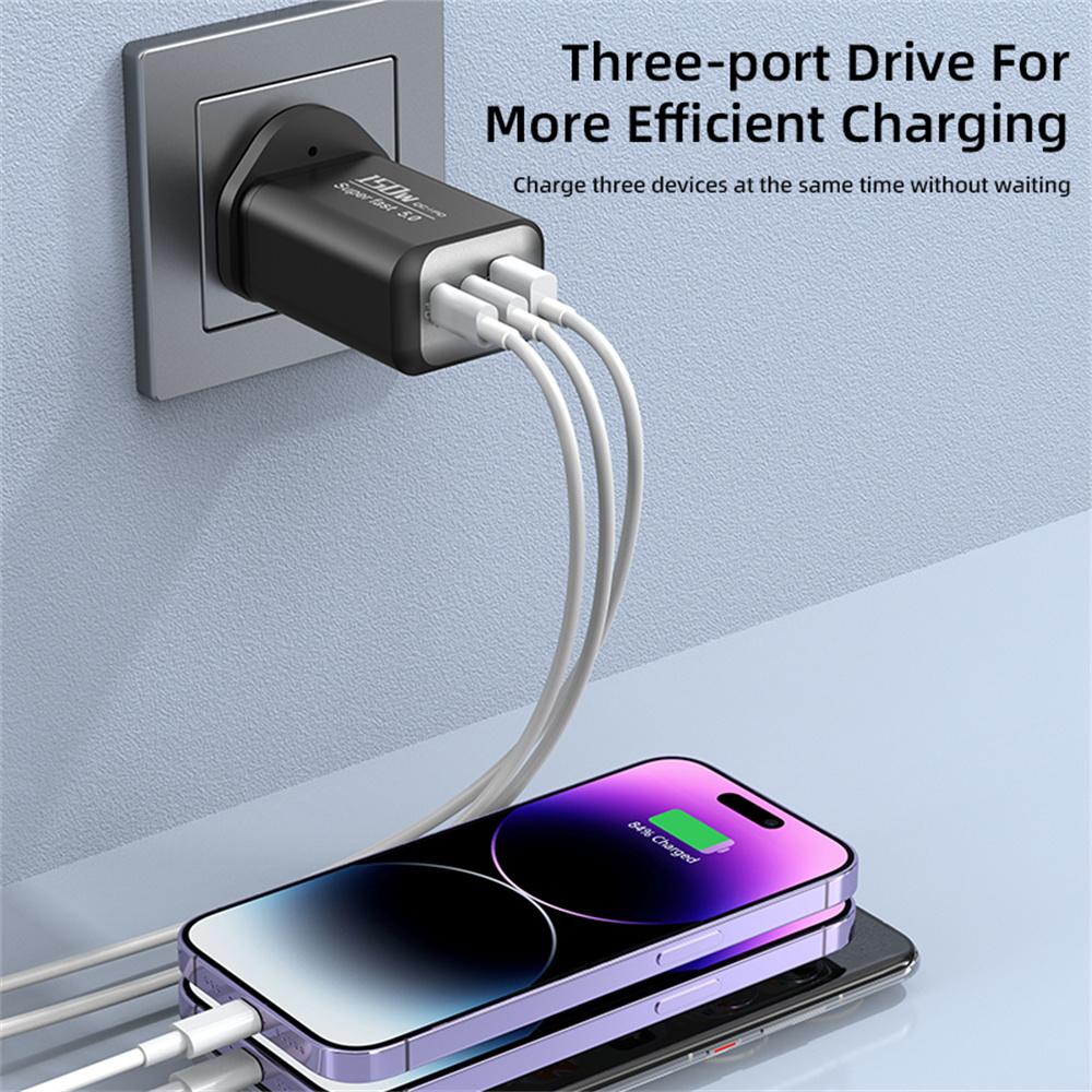 150W Fast Charging USB Type C Charger Mobile Phone Charger QC3.0 For iPhone 17 Samsung Xiaomi EU/UK/US Plug Travel Wall Adapter