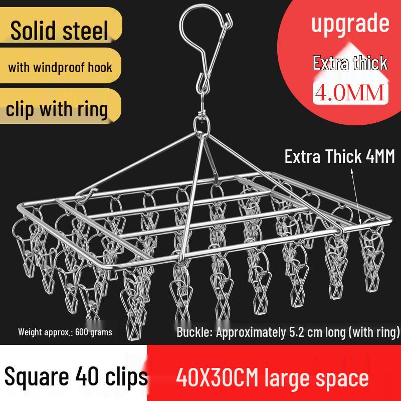 Round Windproof Clothes Drying Rack with Stainless Steel Clips and Hanging Hook