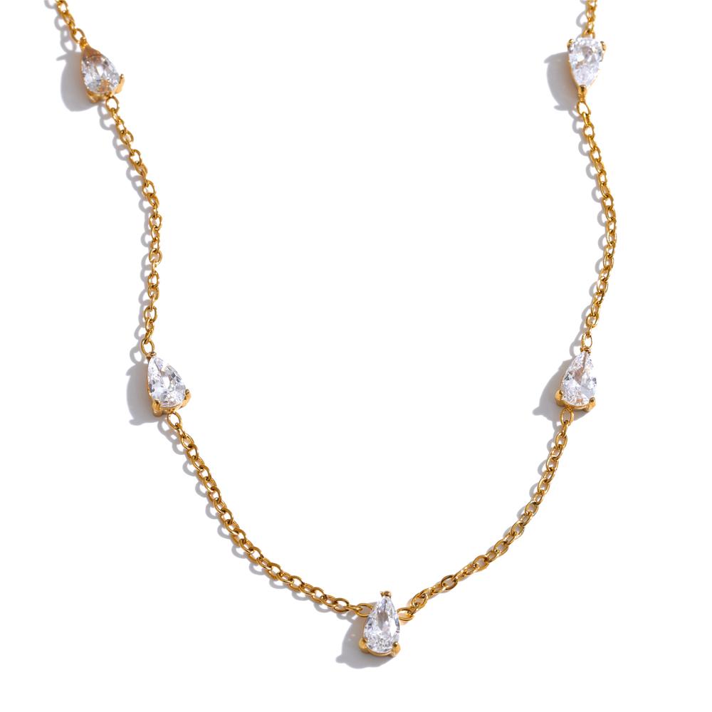Yhpup Chic White Colorful Cubic Zirconia Thin Chain Collar Necklace 18K Golden PVD Plated Stainless Steel Premium Jewelry Gift