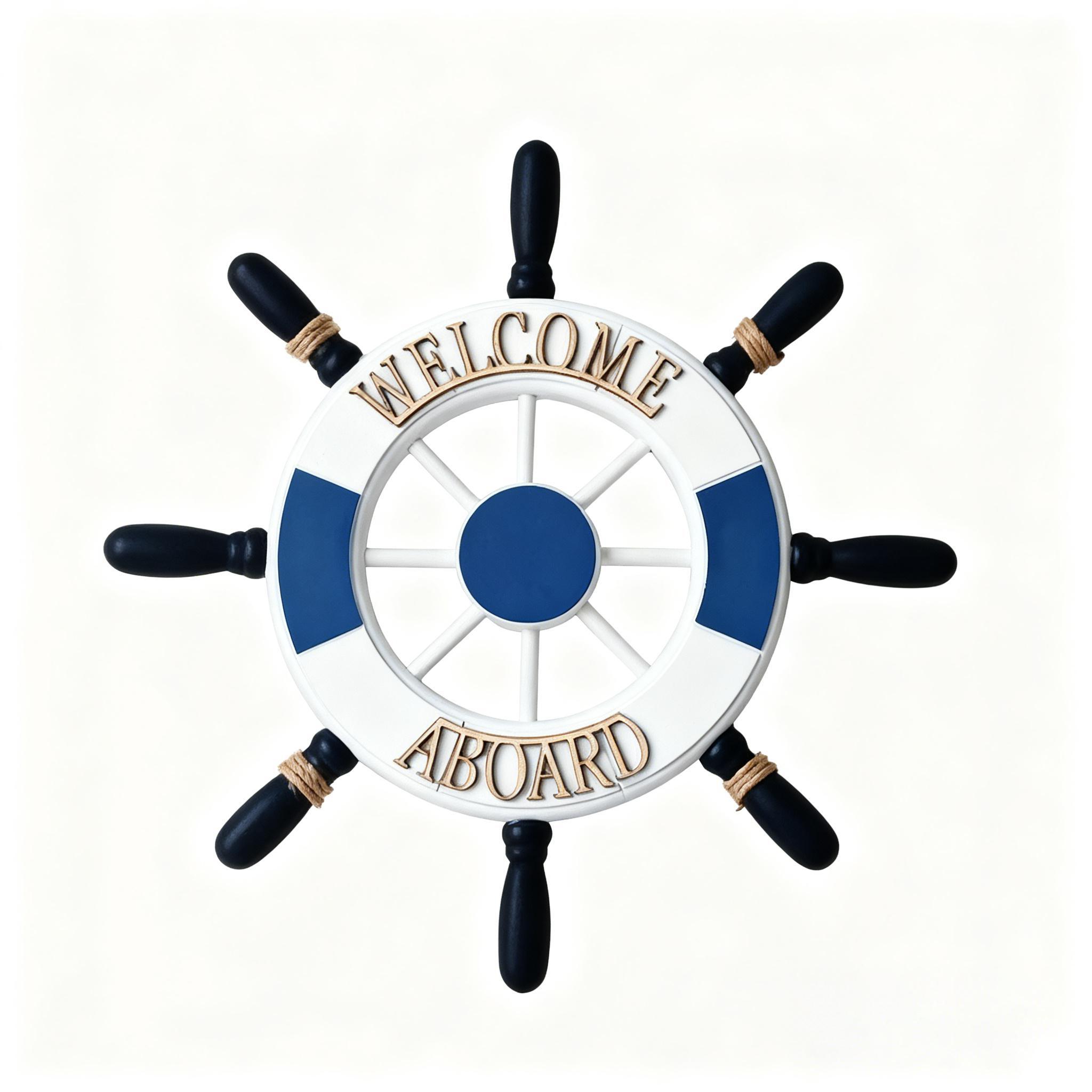 

Mediterranean Helmsman Wooden Crafts, Wall-mounted Ship s Helm Helmsman Hanging Decorations, Creative Home Wall Decor Ornaments 32cm темно-блакитний колір