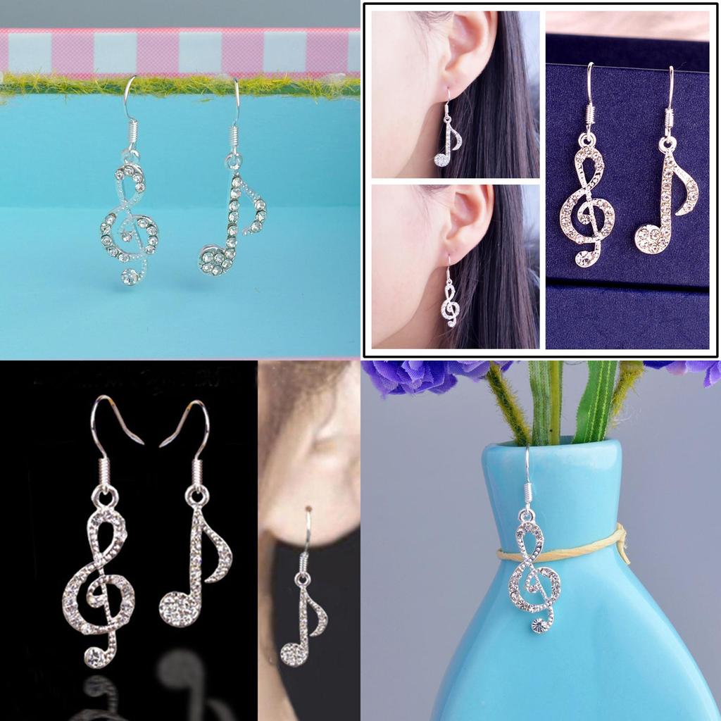 Fashion Crystal Rhinestone Music Ear Stud Earrings With Elegant Silver Finish