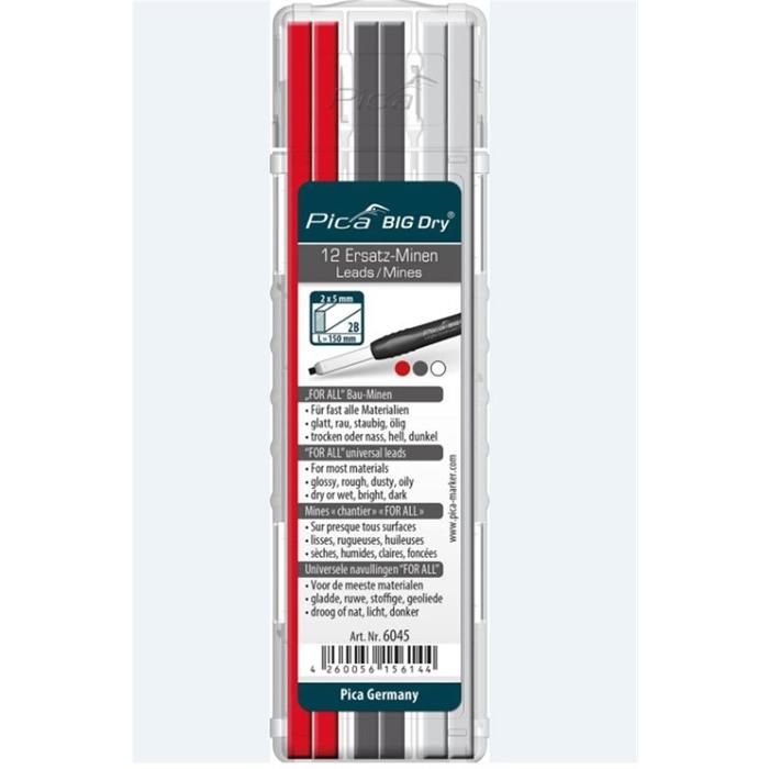 Mines de construction graphite - Pica - For All Big Dry - Pack de 12 - 2x5mm - Universel