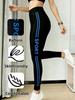 Women'S High Waist Blue Letter Print Sports Leggings Soft Stretchy Fitness Pants For Gym Running Daily Shopping