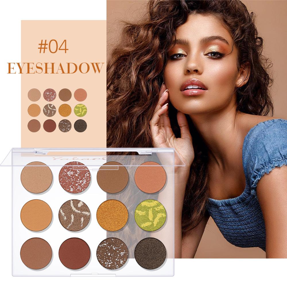 Shimmer Transparent 12 Color Eye Shadow Palette Earth Color Pearlescent Matte Makeup Ins Eye Shadow