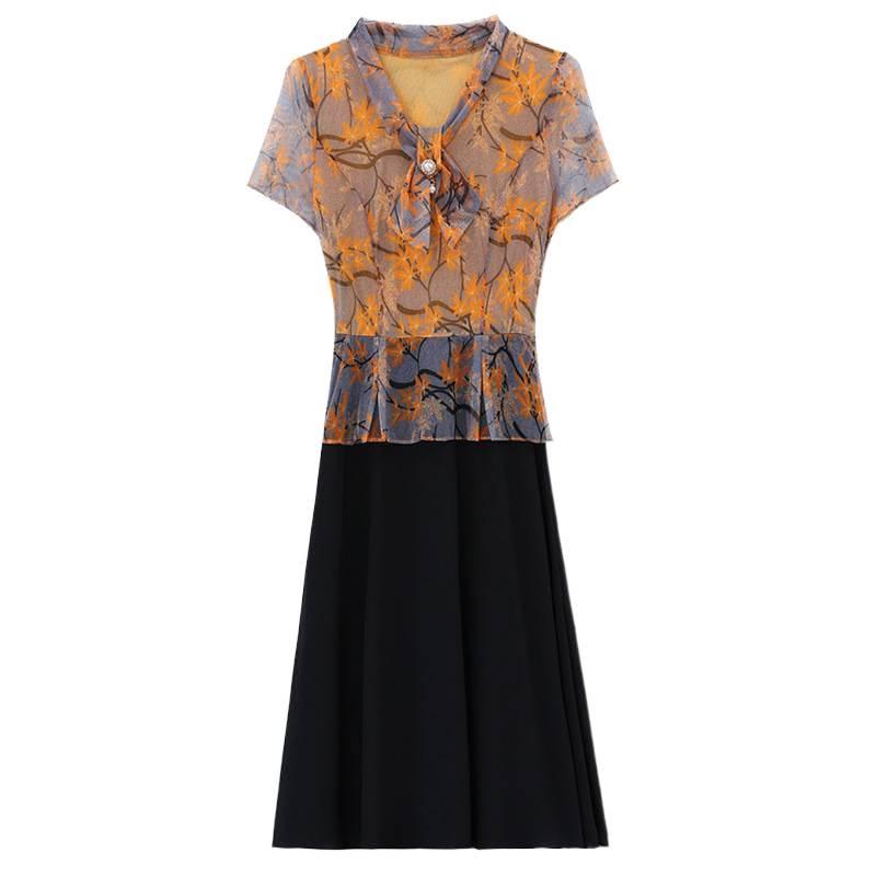 Elegant Summer Short-Sleeved Dress for Middle-Aged Women - Perfect for Mother's Day