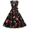 Amazon Fashion Halloween round Neck Print Lace Patchwork A- line Large Hem Mid-Length Sleeveless Vest Dress Women