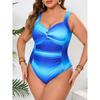 2025 Blue Gradient Plus Size Swimwear Women Strapped Push Up Large One Piece Swimsuit Summer Beach Chubby Bathing Suit