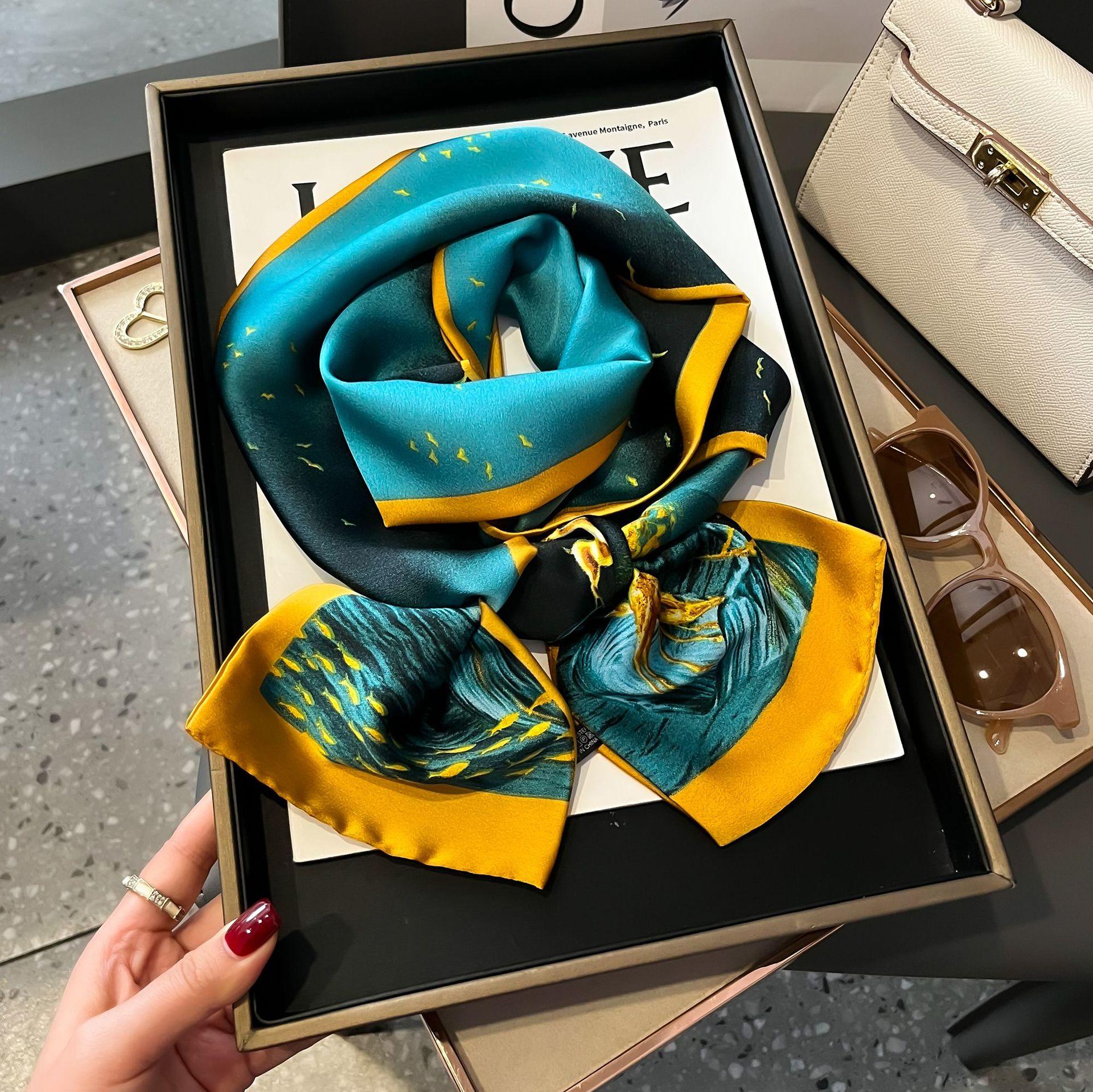 

Elegant Geometric Maze Print Imitation Silk Scarf Headband Neckerchief Foulard Female Hair Scarfs Neck Tie Skinny Scarves 150x15CM