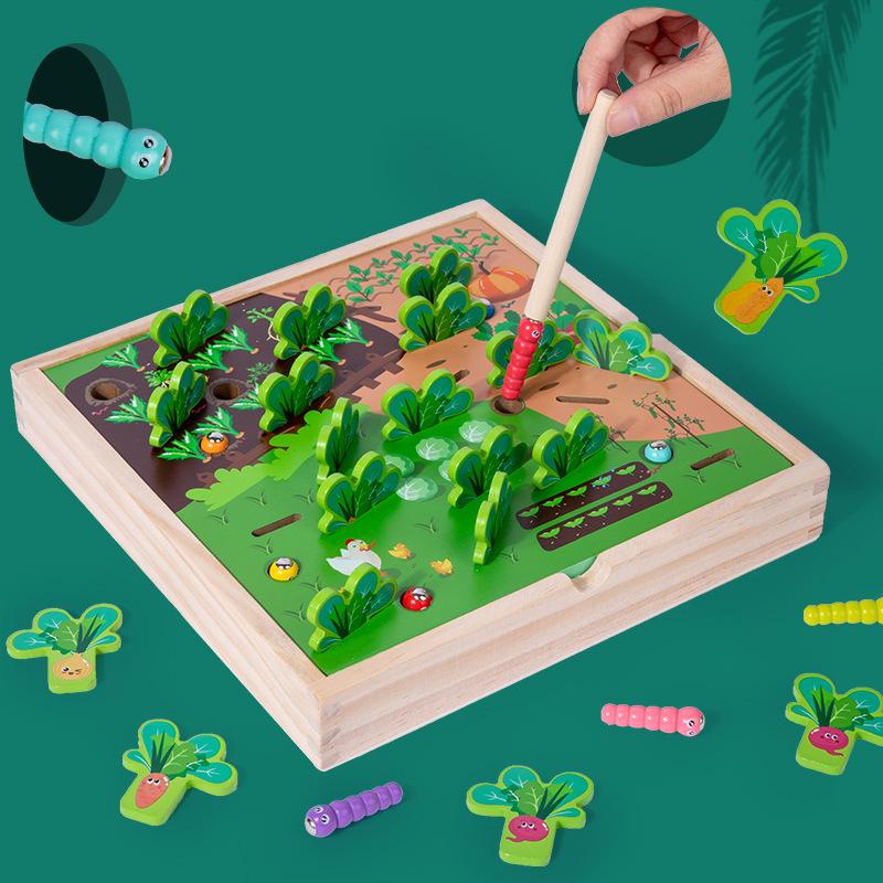 Pastoral vegetables pulling radishes and catching insects game baby enlightenment early education catching insects children educational wooden toys