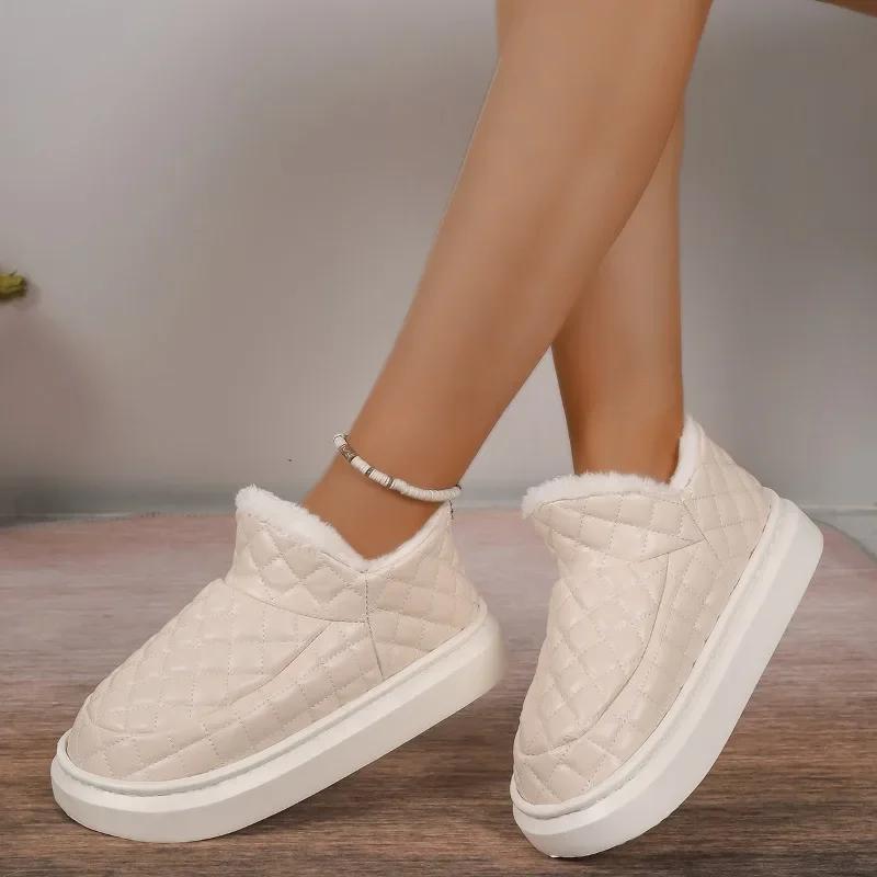 Vânzare Fierbinte 2024 Pantofi de Damă Slip on Cizme de Damă Iarnă Vârf Rotund Solid Pluș Călduros Toc Mediu Impermeabil Concis Cizme de Zăpadă