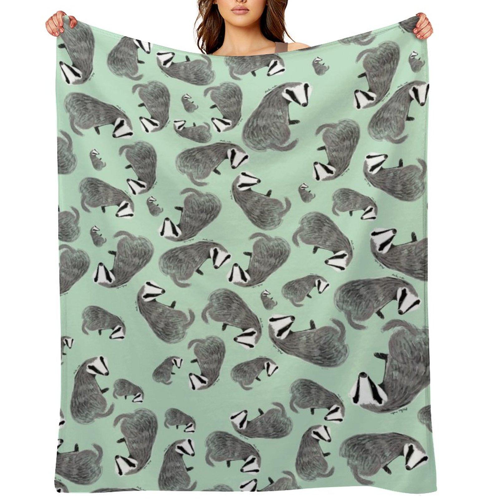

European Badger pattern Throw Blanket Hairy Travel warm winter Thermals For Travel Blankets 30x40in