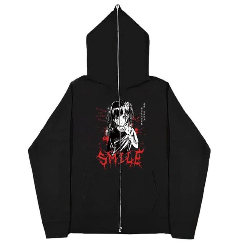 Butterfly Print Zip Up Jackets Gothic Style Fleece Hoodies Women Hip Hop Streetwear Cardigan Coats Oversized Casual Sweatshirts