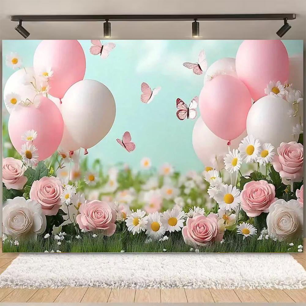 Spring Daisy Flower Backdrop Baby Shower Boho ArchBalloons Backdrop Girl Birthday Cake Smash Easter Kids Portrait Photo Props