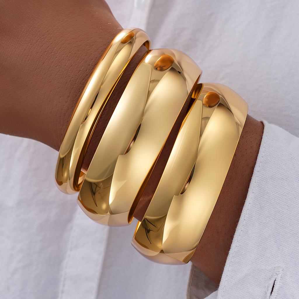 IF ME 3Pcs/Set Classic Geometric Wide Bangles for Women Geometric Smooth Gold Silver Color Chunky Bracelets Party Jewelry Accessories