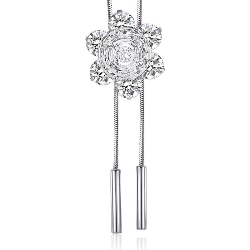 Versatile Crystal Flower Sweater Necklace - Japanese & Korean Fashion Jewelry Pendant