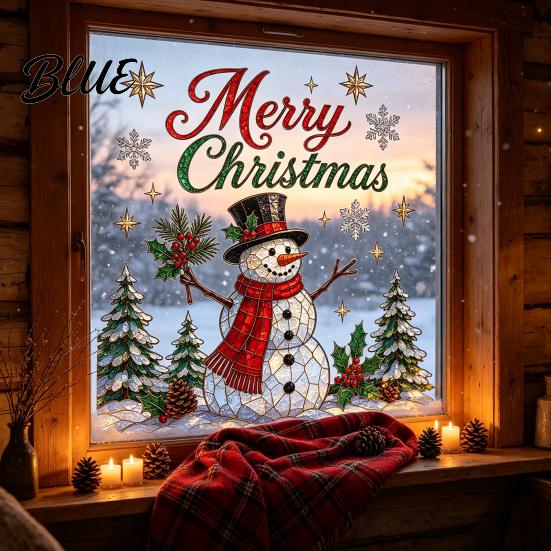 Festive Home Decorations Christmas Window Stickers, Winter Holiday Decorations, Art with Xmas Tree Decals Snowman Angel Patterns for Wall Door Office