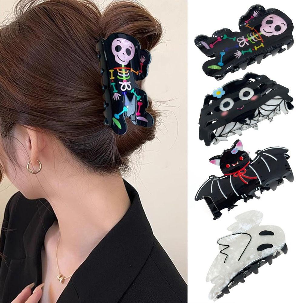 Spider Halloween Hair Claw Acrylic Skeleton Shark Clip Fashion Halloween Themed Gripper  Girls