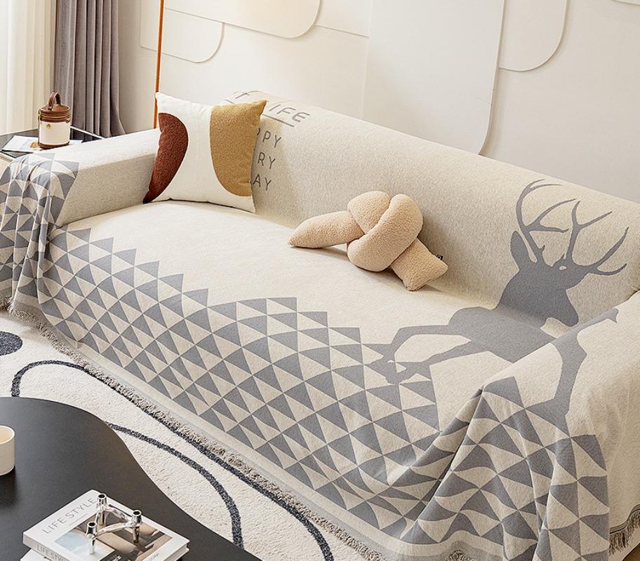 Chenille Sofa Cover Cloth Towel Nordic Geometric Pattern Hair Blanket Sofa Cover Universal Sofa Cushion