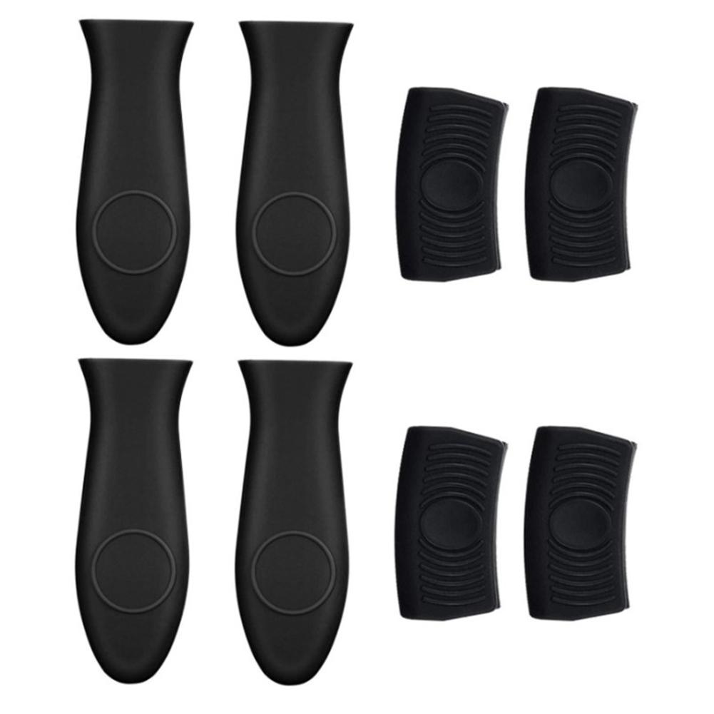 8Pcs Silicone Pan Handle And Pot Grips Heat Resistant Cover For Frying Cookware Parts Unique Kitchen Tools Cookware Parts чёрный