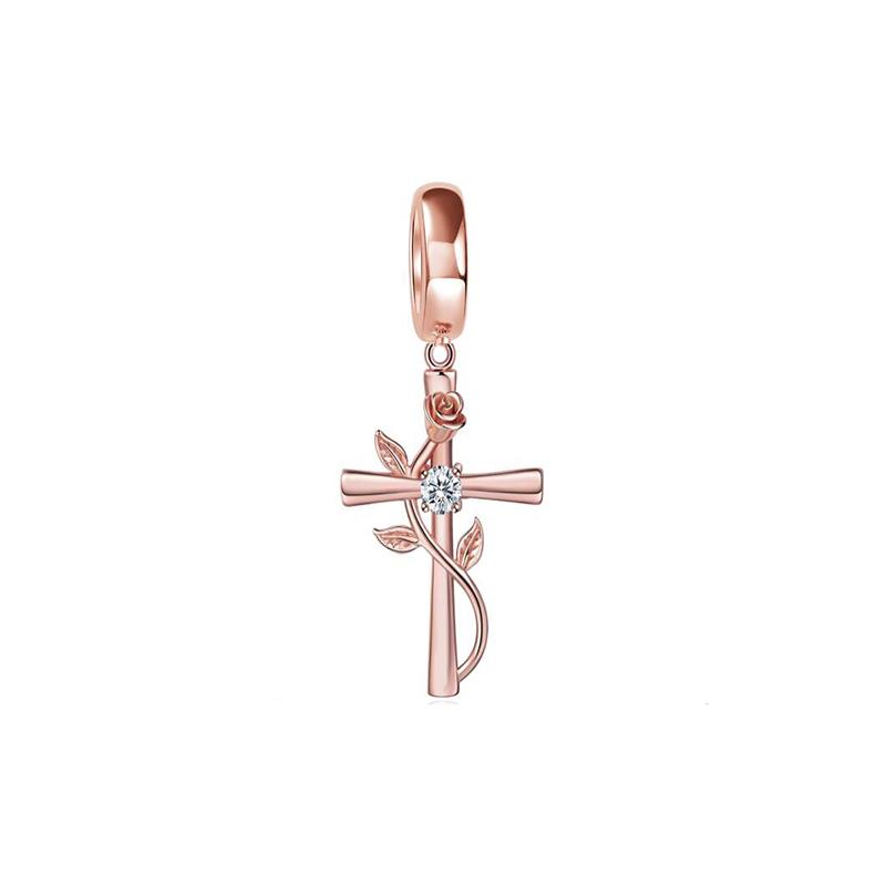 Copper Wings Sister Cross Pendant Charms Fit Original 4Mm Aperture Bracelet Charm Beads Necklace Diy Female Jewelry