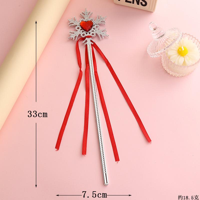 Girls Princess Crown Headband Bow Hair Accessories Snowflake Ribbon Magic Wand Set for Kids Birthday Party Dress Up