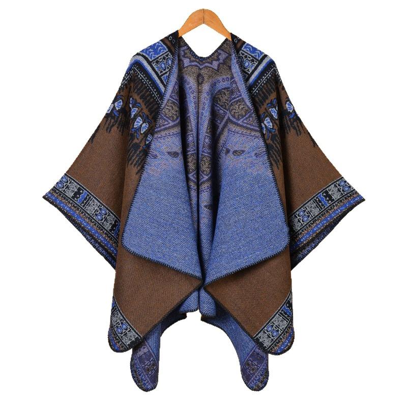 Women's shawl new abstract pattern thickened split-end dual-purpose shawl hot-selling cape