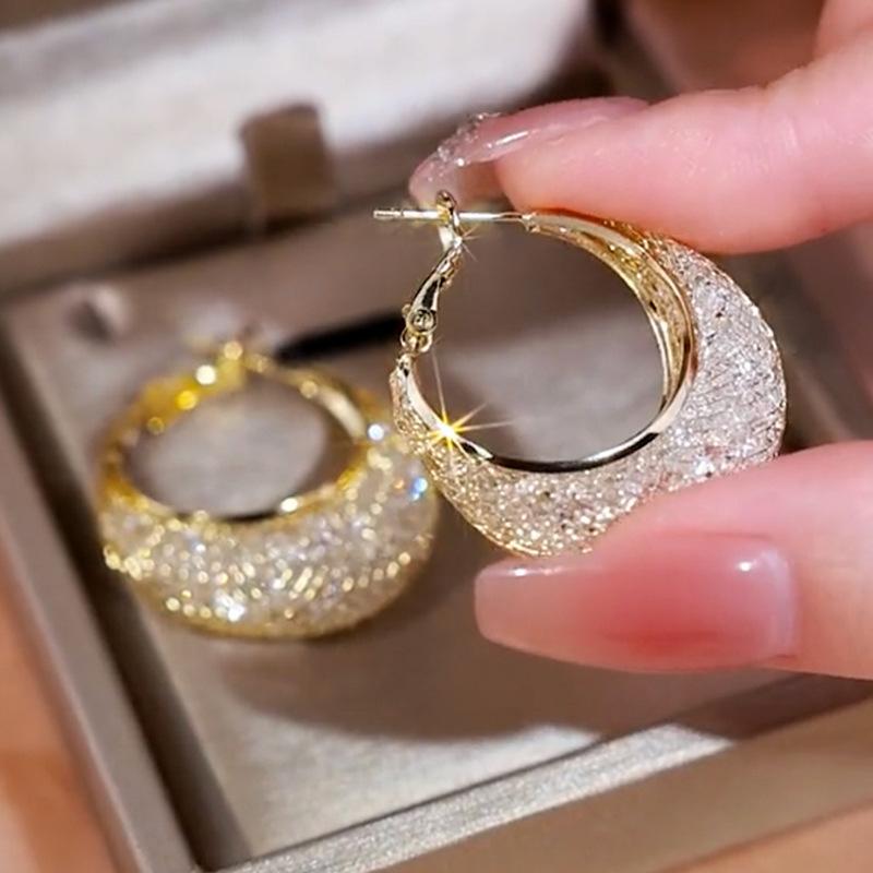 

Exquisite super flash mesh yarn zircon earrings women s ins tide light luxury niche high-end design circle earrings