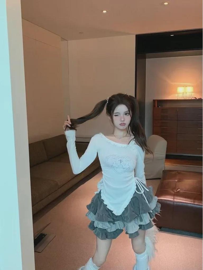 Schwarzes Off-Shoulder Langarm-T-Shirt im koreanischen Stil für Damen - Frühling/Herbst 2023 Schlankmachendes Design