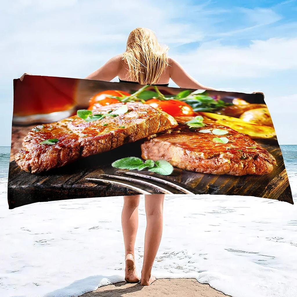 Pizza Print Beach Towel Hamburger Extra Large Pool Towel Adults Soft Cute Cartoon Food Patterns Absorbent Fluffy Beach Towels