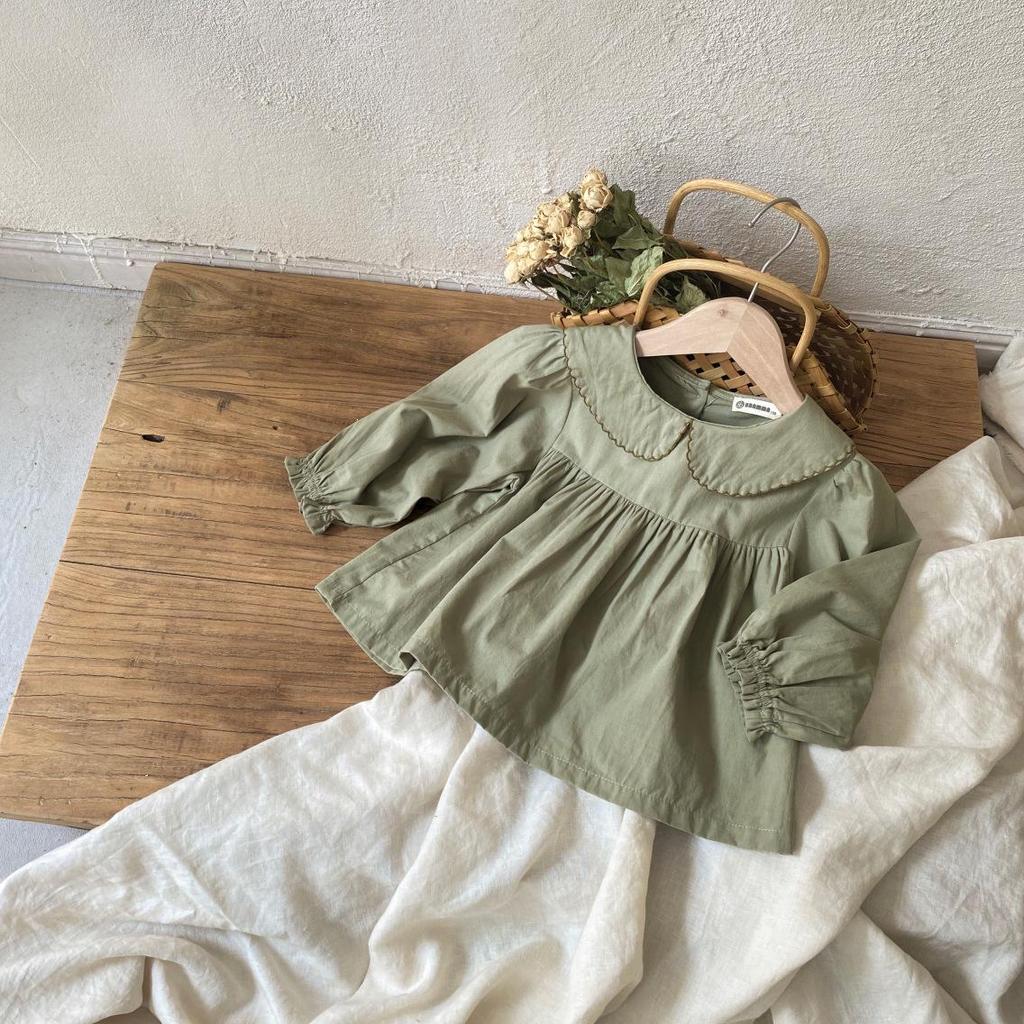 Autumn Lace Collar Loose Long Sleeve Blouse for Baby Girls