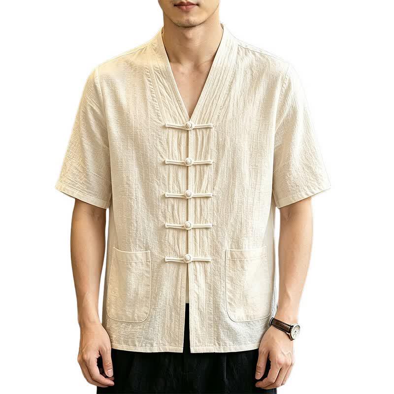 Men's New Chinese Style Cotton Linen Short Sleeve Shirt