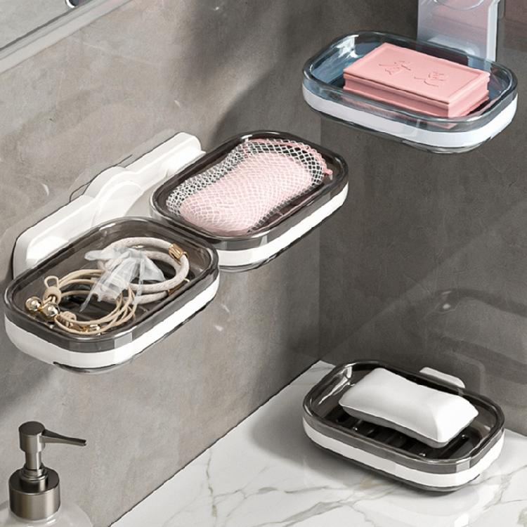 Space Saving Soap Dish Holder 1 or 2 Tiers Wall Mount Design Waterproof Surfaces Strong Adhesive Backing for Renters Bathroom