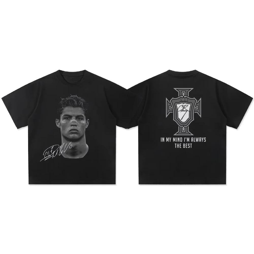 Urban Pulse Clothing Heren T-shirts Cristiano Ronaldo Puur Katoen Amerikaanse Stijl Straat Beide Geslachten Modieus Vintage Print Korte Mouw T-shirt S zwart