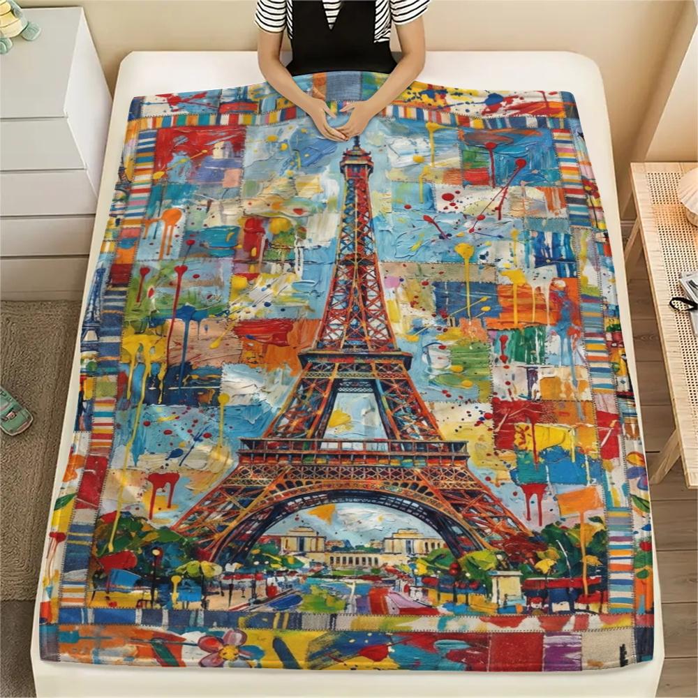 Paris Eiffel Tower Print Flannel Blanket, High quality Comfortable for All Seasons, Home Decor, Warmth and Comfort, Perfect for Christmas Gifts82