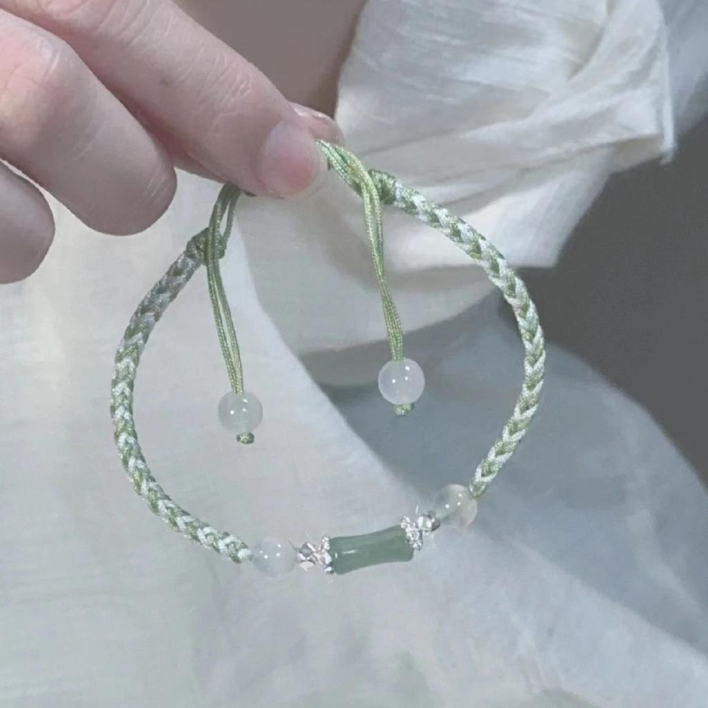 Vintage Chinese Style Braid Bamboo Bracelet For Women Girls Beaded Bracelet Party Handmade Jewelry Adjustable Gifts