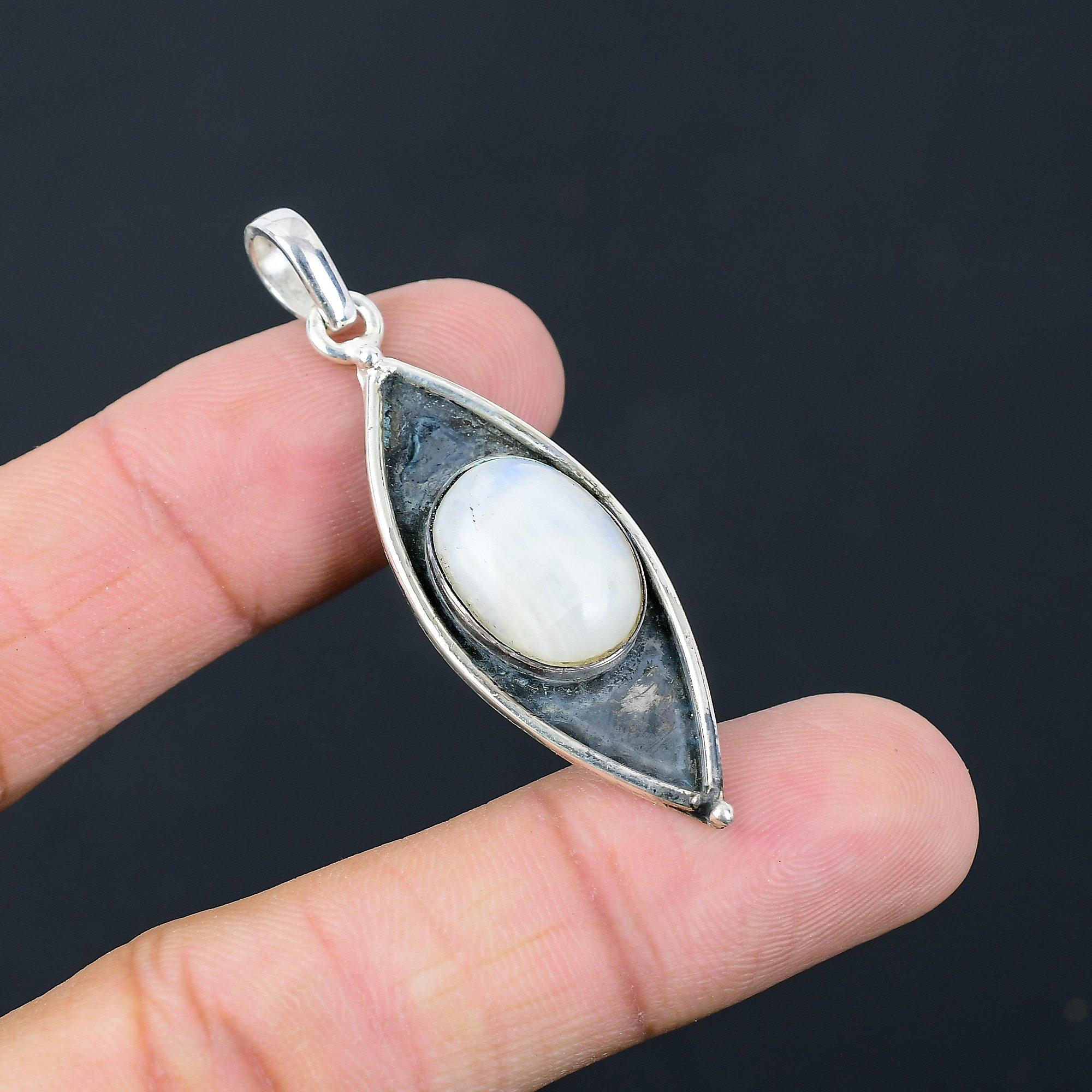 Daughters Day Sale Sterling Silver Rainbow Moonstone Gemstone Pendant Jewelry