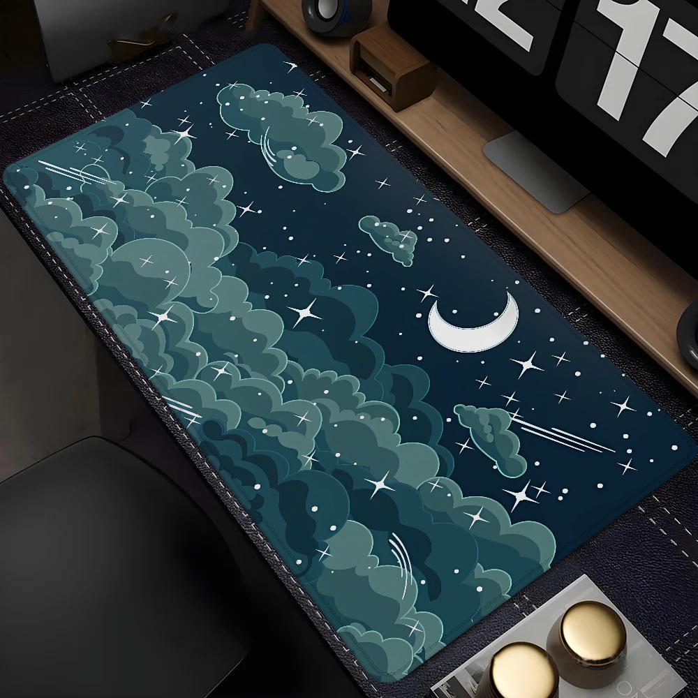 Cartoon Crescent Moon Cloud Desk Mat Waterproof Nonslip Extended Mouse Pad