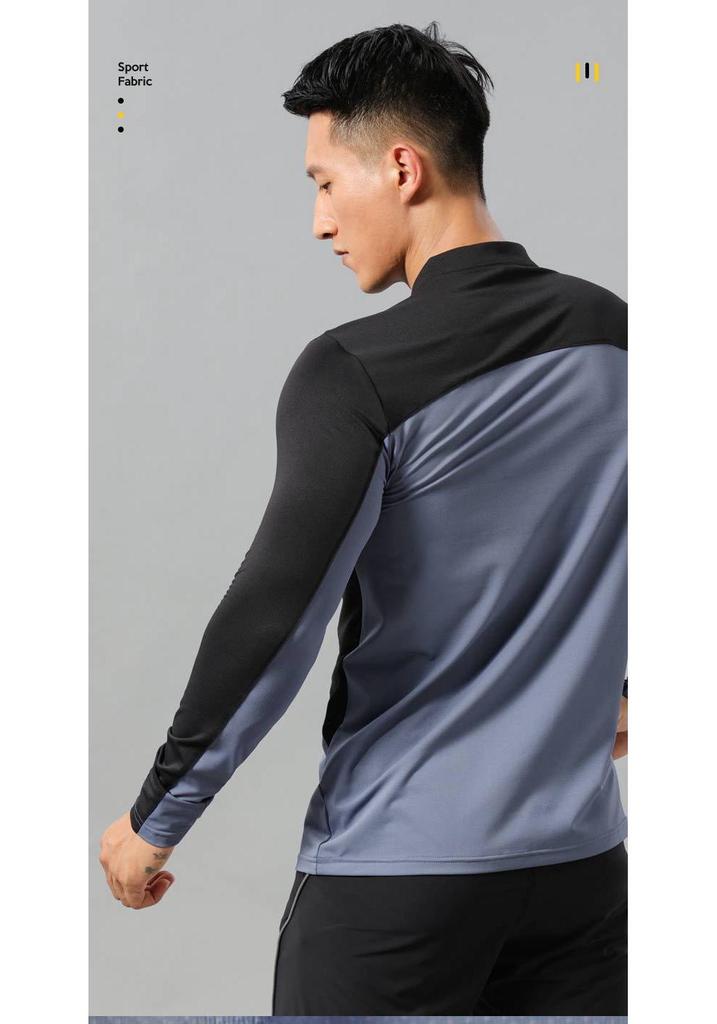 Men's Quick-Dry Long Sleeve Running T-Shirt with Stand Collar and Half Zip, Solid Color Fitness Training Top