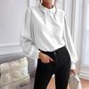 Ladies Elegant Solid Color Lapel Long Sleeve Single Breasted Loose Top