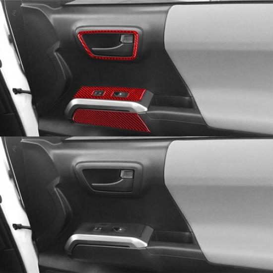 12Pcs Red Carbon Fiber Interior Door Control Kit Cover Trim For Toyota Tacoma