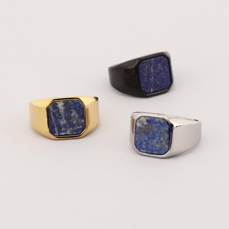 Bold Vintage Amber Stone Men's Ring Black Onyx Stainless Steel Square Hip-Hop Jewelry Gothic Punk Biker Accessory