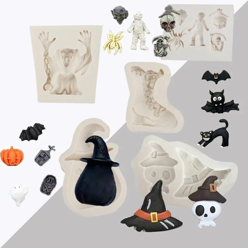 Halloween Party Sugar Silicone Mold Cake Decorating Mould Hat Bat Pumpkin Pastry Baking Polymer Clay DIY Mold Home Kitchen Tools