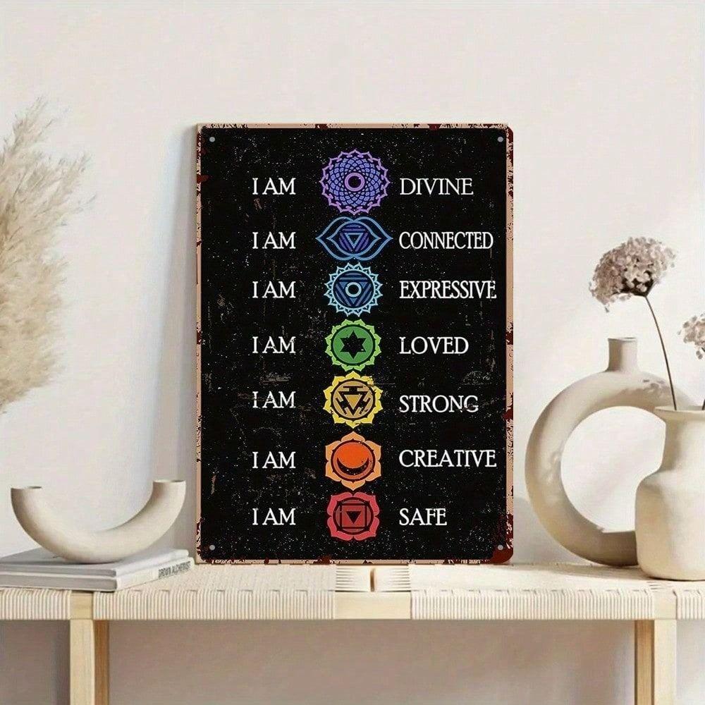 Arte da Parete Metallica Vintage con Energia dei Chakra Decorazione per Sala Yoga Cartello in Latta