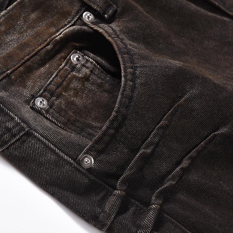 Plisserade Herrjeans High Street Slitna Gradientfärg Manlig Denim Vida Ben Byxor Raka Byxor Vår Trendiga