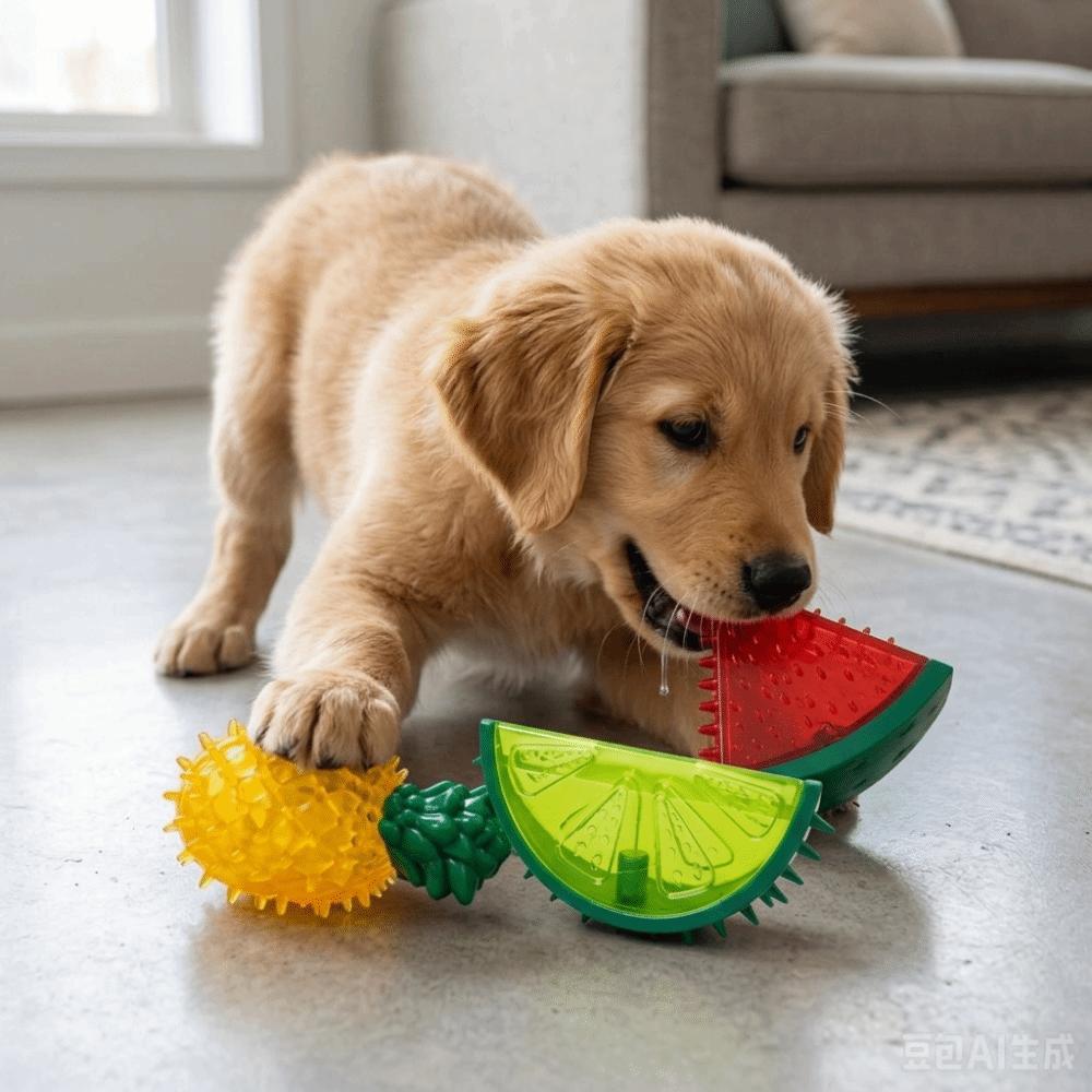 Elastic Surface Cooling Chew Toy Multi Shades Fruit Chew Toy Squeaky Dog Toy  Puppy Teething