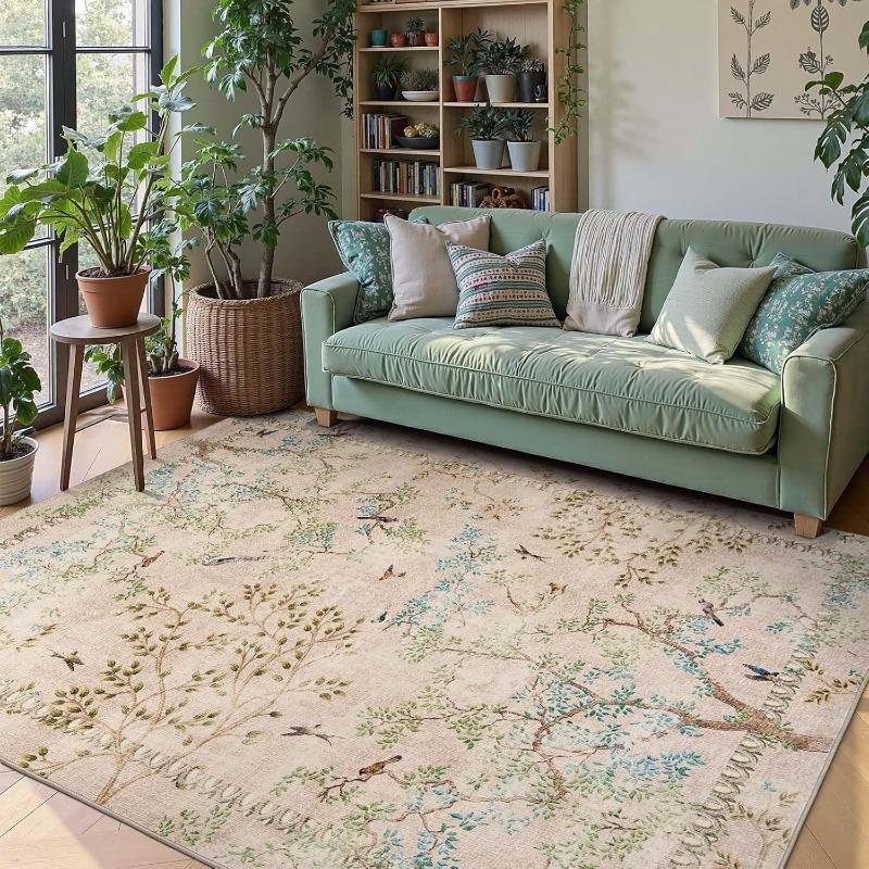 Large Area Floral Print Living Room Carpet Artistic Home Decoration Bedroom Bedside Rug Machine Washable Coffee Table Floor Mat