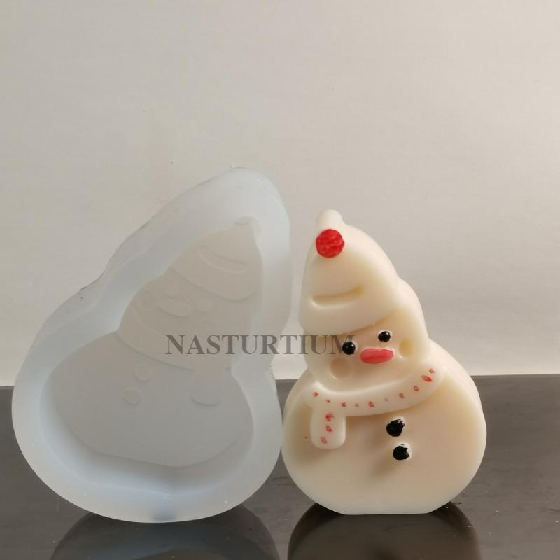 Smiling Snowman Silicone Candle Mold Christmas Handmade Chocolate Cake Baking Tools Home Decoration Crafts Resin Plaster Molds