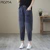 MOJTA Pantalon Long ample pour femmes, grande taille, décontracté, mince, poche Harem, Patch à brides, couleur unie